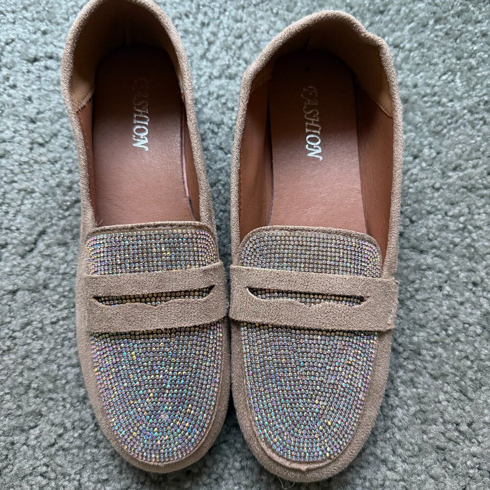NWOT Jeweled Sequin Sparkle Loafers Comfortable & Stylish with Suede Feel